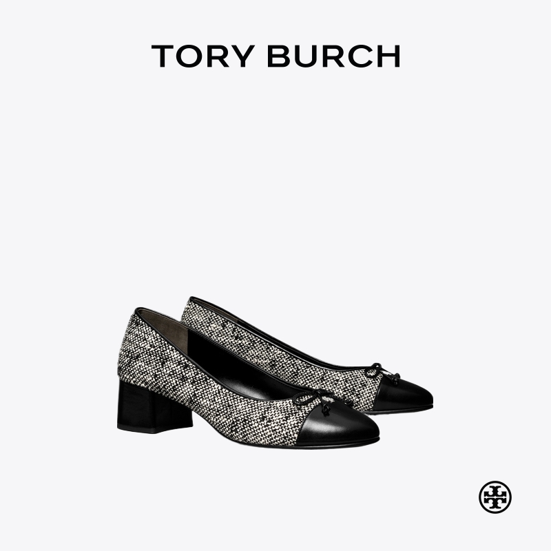 TORY BURCH 汤丽柏琦 时尚拼色蝴蝶结粗跟高跟鞋女鞋 175611