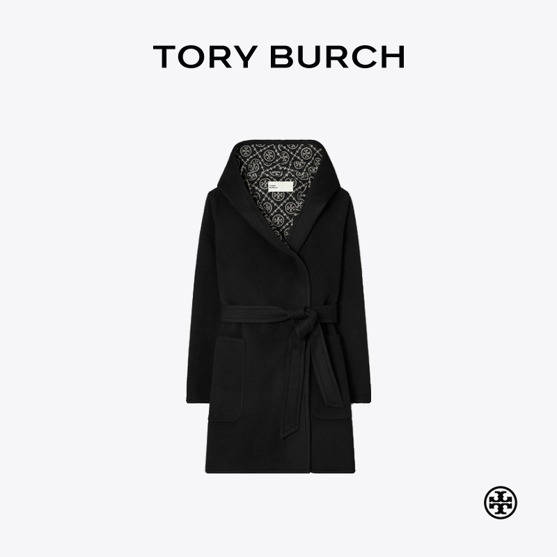 TORY BURCH 汤丽柏琦 经典翻领羊毛连帽大衣外套 153871