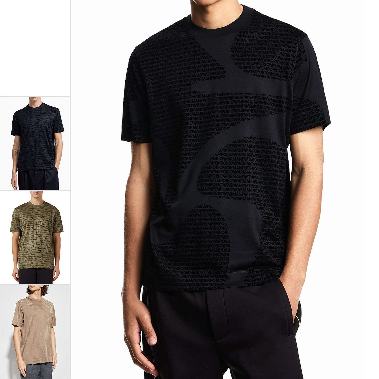 Armani/阿玛尼EA 男士丝光棉满印LOGO短袖T恤 EM002957 AF10017