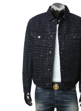 Armani/阿玛尼EA 男士满印鹰标牛仔夹克外套 EM001175 AF13446