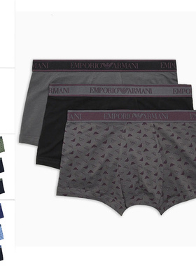Armani/阿玛尼EA 男士舒适鹰标3件装四角裤平角内裤 112130 4F717
