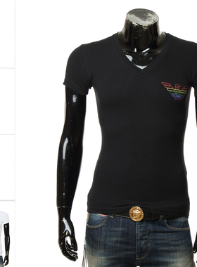 Armani/阿玛尼EA 男士时尚鹰标修身弹力短袖T恤112011 3R513