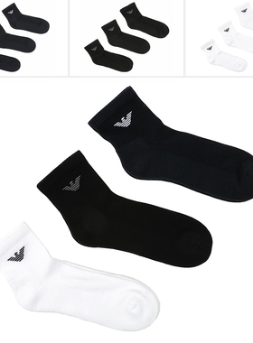 Armani/阿玛尼EA 男士鹰标3双装保暖中筒袜子 EM000551 AF14499