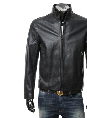 Armani/阿玛尼EA 男士鹰标压纹真皮夹克外套皮衣EM000115 AF10438