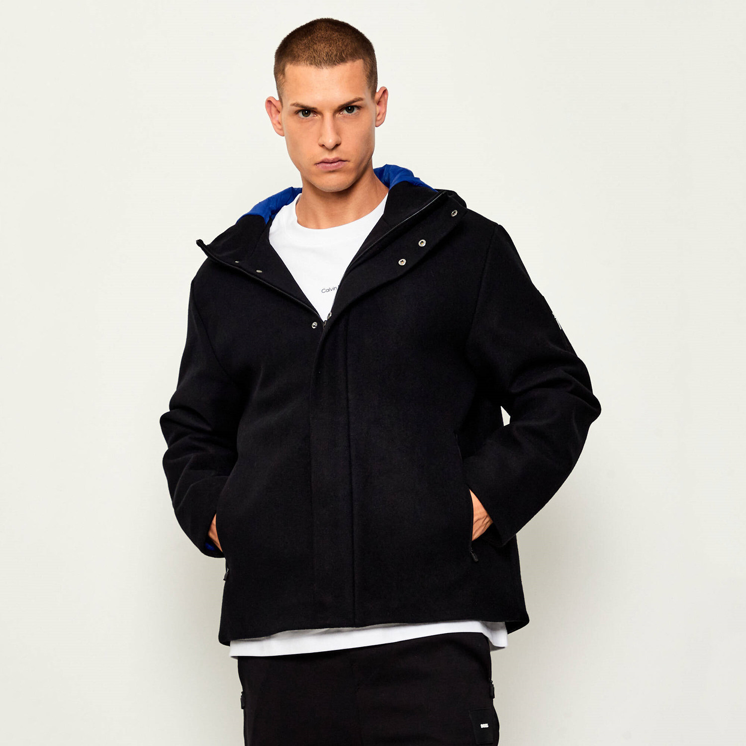 阿玛尼男士保暖羊毛连帽夹克外套