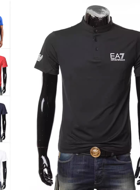 Armani/阿玛尼EA7 时尚鹰标门筒领男士短袖T恤8NPT21 PJEMZ