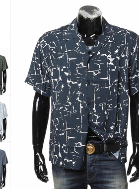 Armani/阿玛尼EA男士时尚刺绣鹰标宽松短袖衬衫 EM000593 AF12351