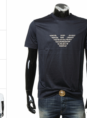 Armani/阿玛尼EA 男士鹰标丝光棉休闲短袖T恤 EM003007 AF18312