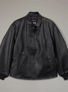 Y3 Y-3 正品 男士时尚休闲潮牌翻领皮衣外套皮夹克 JD9795