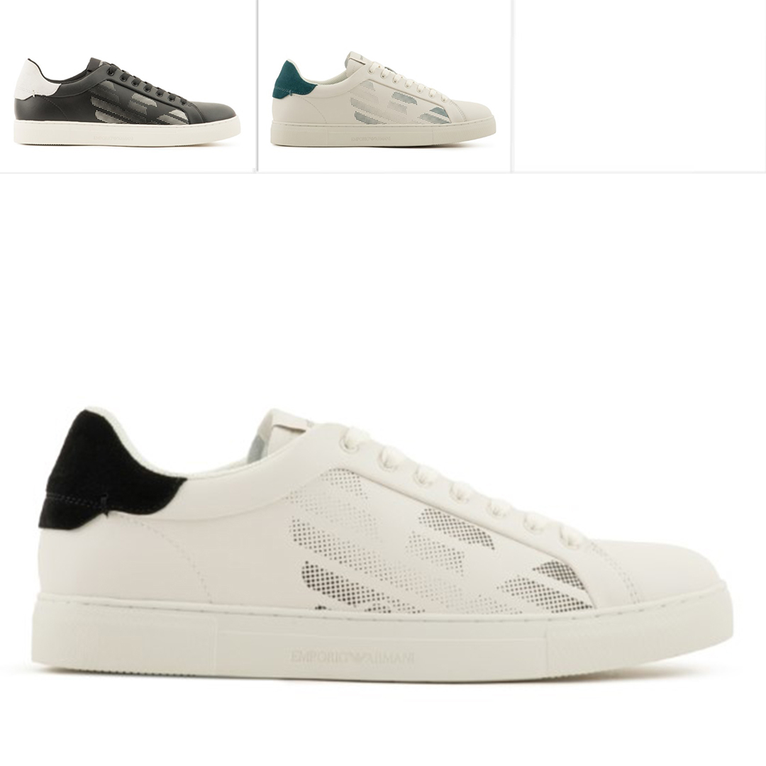 阿玛尼男士真皮鹰标小白鞋