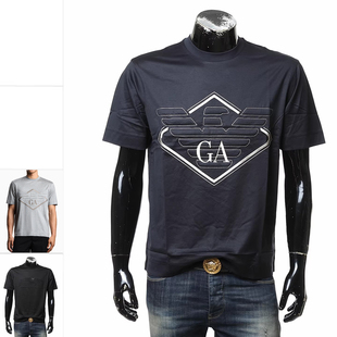 Armani/阿玛尼EA 男士刺绣鹰标丝光棉短袖T恤 EM002835 AF10761