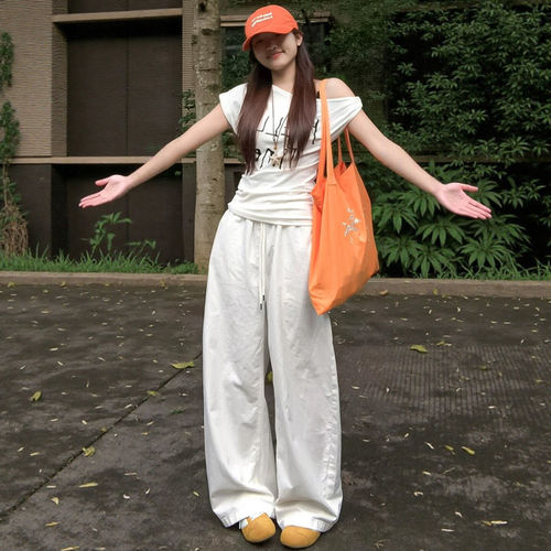 白色冰丝弯刀裤女2026新款夏季薄款运动速干凉凉小个子直筒阔腿裤