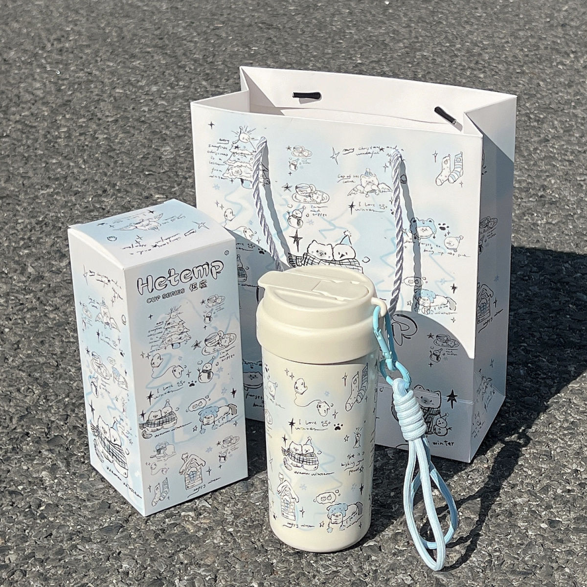 恒度冬日雪人陶瓷内胆不锈钢保温杯便携吸管杯子学生生日礼物水杯