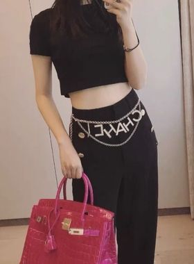小香风金属腰链配饰女潮ins水钻字母链条腰带装饰配裙子辣妹裤链