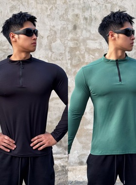 GYMARM春季软壳克隆棉半门襟/圆领修身休闲显型健身高弹打底长T