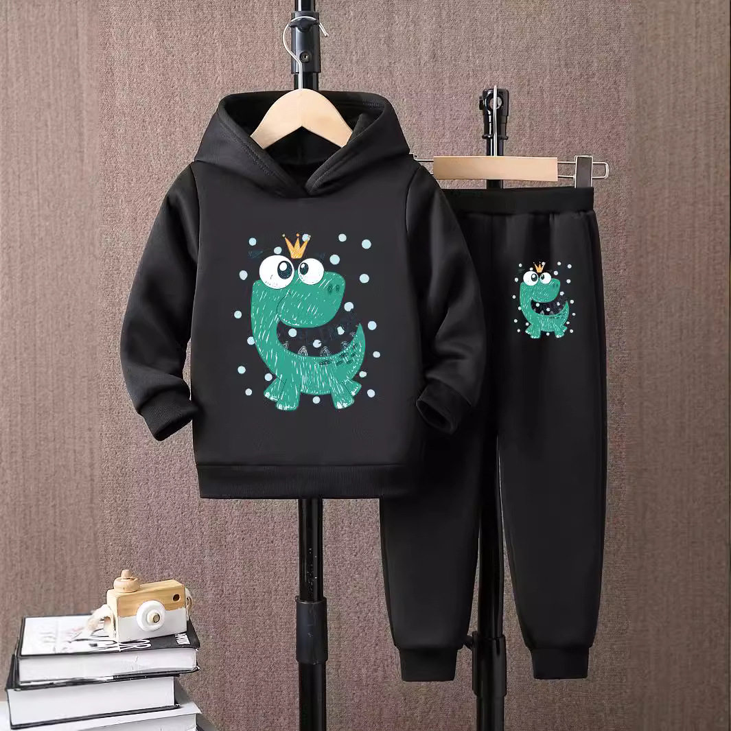 外贸批发男童时尚卫衣两件套卡通儿童小恐龙印花秋冬加绒套头衫套,童装/婴儿装/亲子装,儿童运动套装,淘宝优惠券,粉丝福利购,淘宝优惠卷