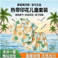 夏季男童港风花衬衫沙滩裤套装｜