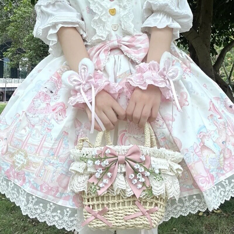 Lolita铃兰花森系蕾丝田园藤编