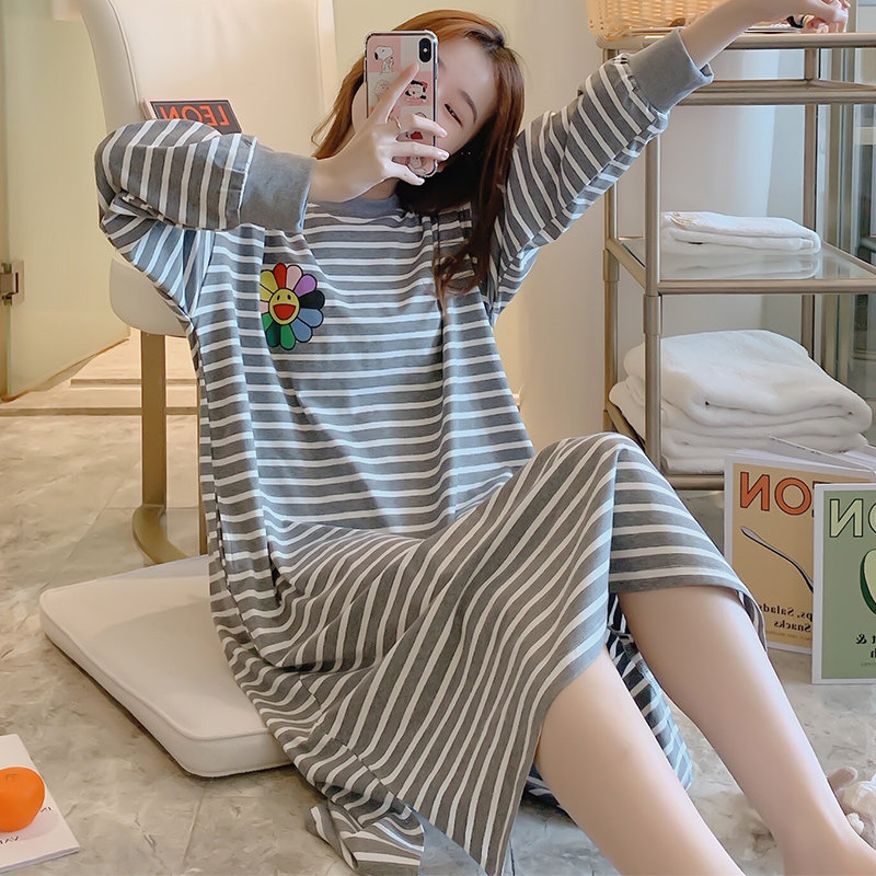 睡衣女春秋纯棉长袖睡裙女长款过膝大码秋冬薄款学生可爱公主裙子