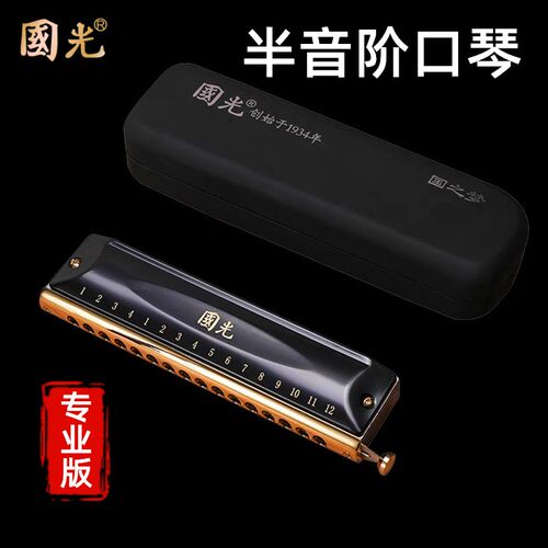 半音阶口琴圆吹口12孔48音16孔64音专业版演奏级国光西洋吹奏乐器