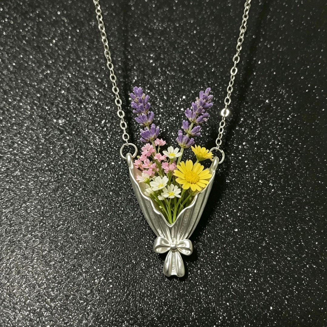 DIY插花花束波浪磨砂项链