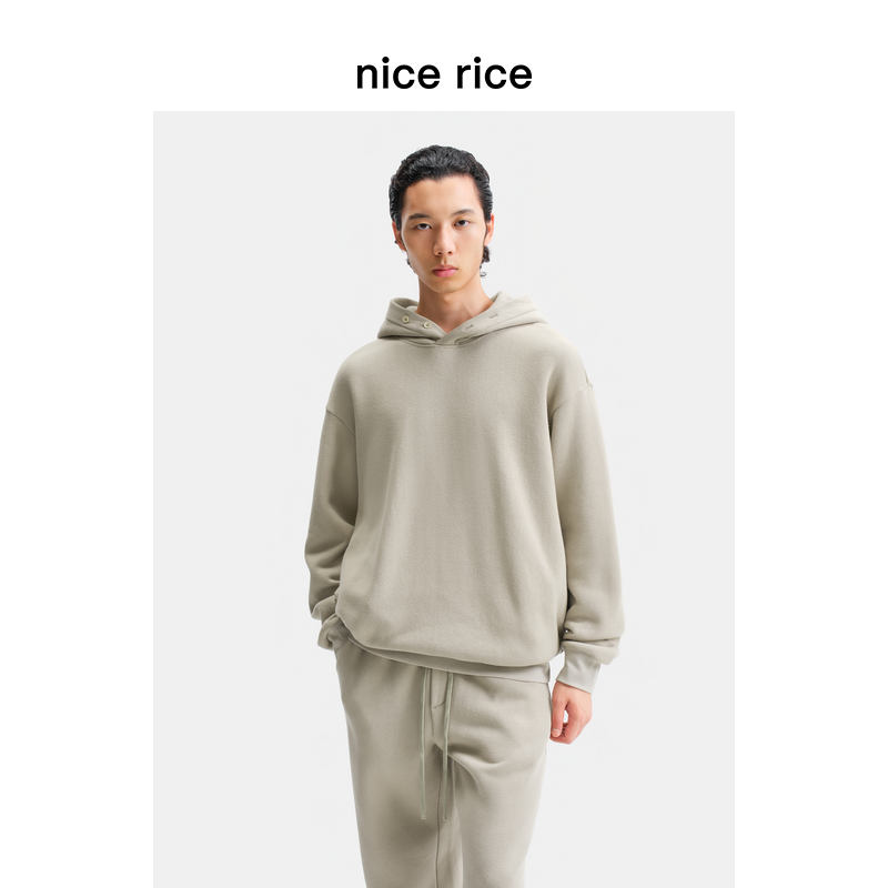 nicerice好饭宽松纽扣连帽卫衣