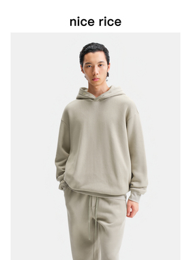 nice rice好饭 25冬季新品310G全棉宽松纽扣连帽卫衣男NHD04046