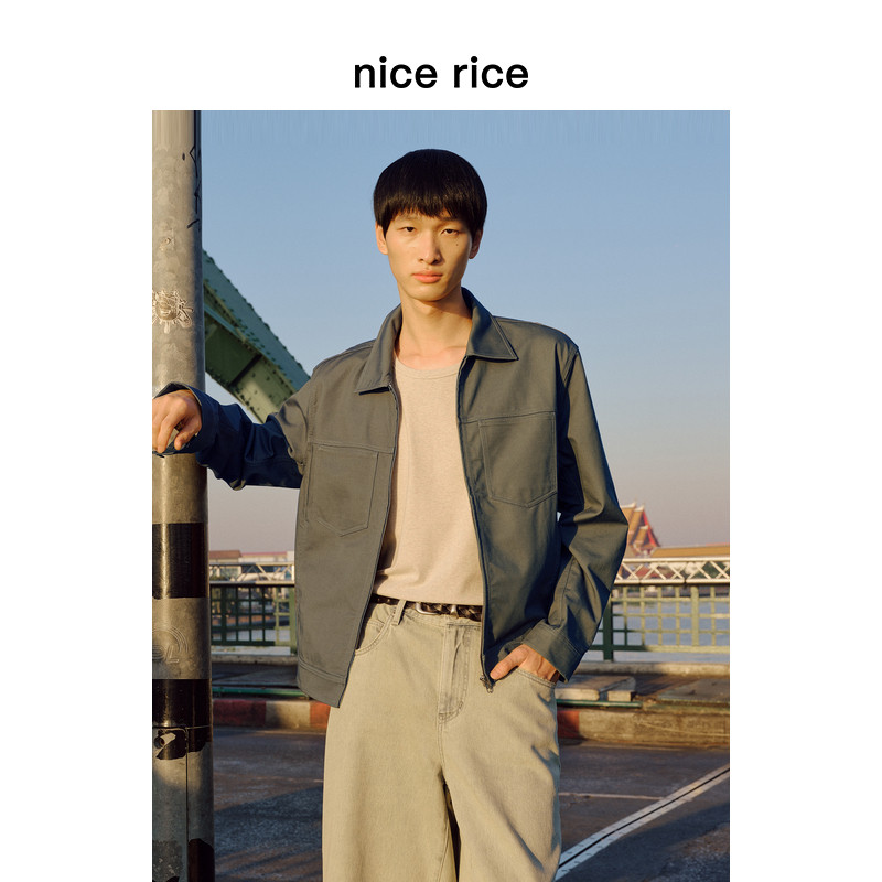 nice rice好饭 26春季新品全棉翻领短款工装风贴袋夹克男NIC06001