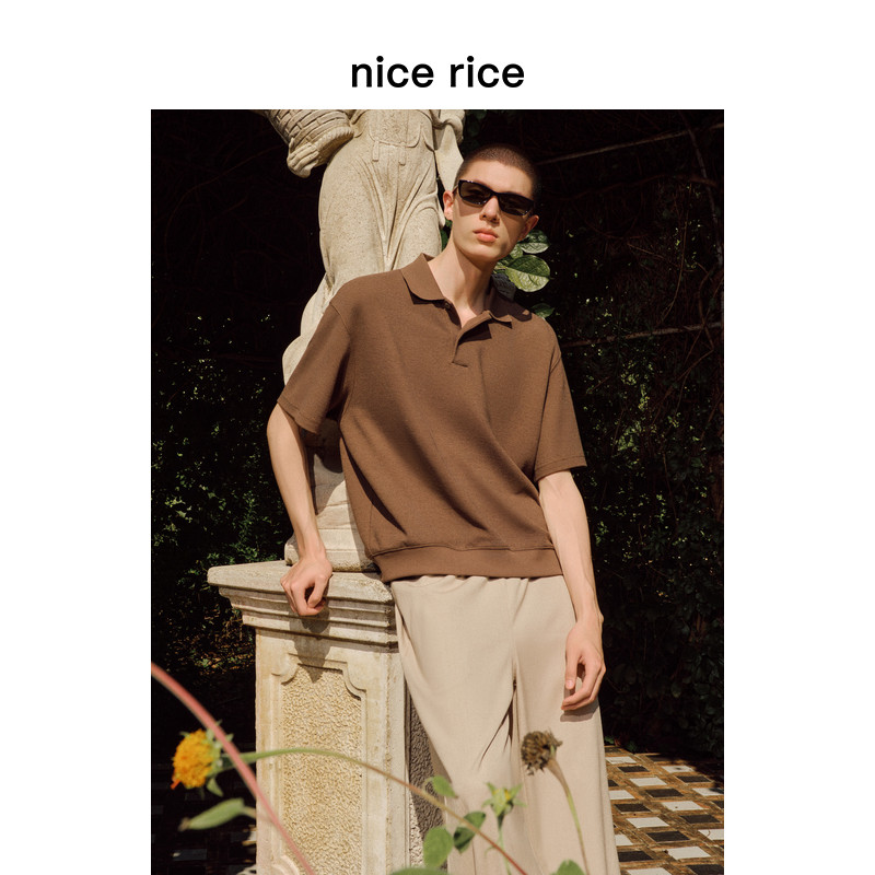 nice rice好饭 26夏季新品270G宽松polo领肌理短袖T恤男NIX02009