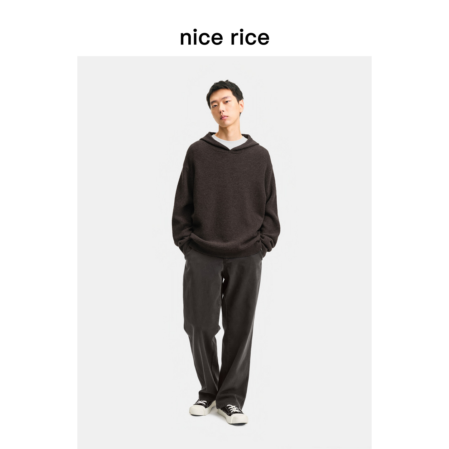 nice rice好饭 26秋季新品全棉斜插袋直筒斜纹工装长裤男NIQ11137