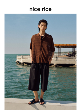 nice rice好饭 25夏季新品仿麻肌理宽松内抽绳七分休闲裤NHX11079