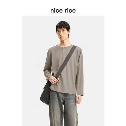 nicerice好饭纸纱亨利领长袖T恤