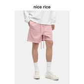 结构分割宽松380G全棉抽绳休闲针织短裤 nice rice好饭 男NFC12043
