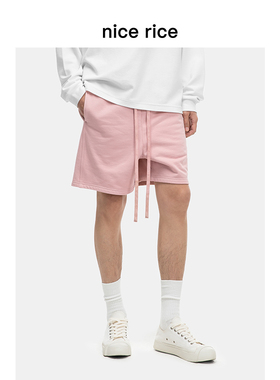 nice rice好饭 结构分割宽松380G全棉抽绳休闲针织短裤男NFC12043