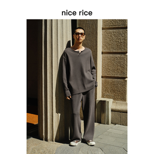 全棉罗纹布330G纯色肌理休闲宽松卫裤 秋季 NGQ12016 rice好饭 nice