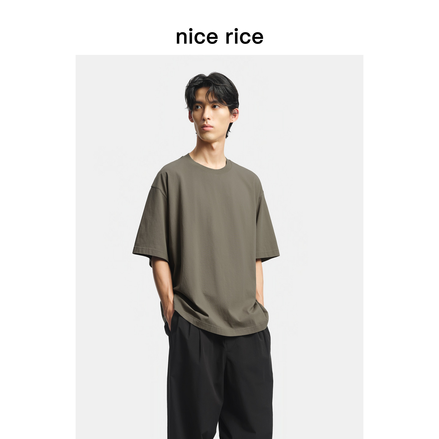 nice rice好饭 26夏季新品235G全棉大廓形圆领短袖T恤男NIX02052
