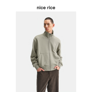 rice好饭 休闲开衫 25秋季 365G宽松高领男士 卫衣NHQ04046 新品 nice