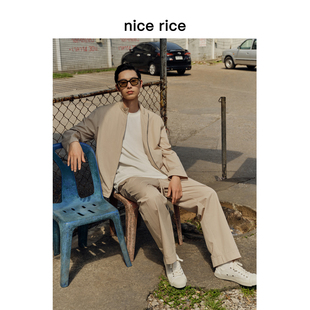 NGC11018 棉锦混纺微皱肌理脚口开衩外抽绳休闲长裤 nice rice好饭