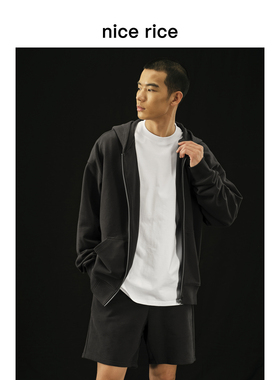 nice rice好饭 r.系列350G全棉磨毛宽松休闲连帽开衫卫衣NGC04076