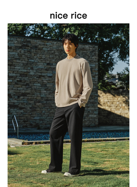 nice rice好饭 冬季全棉磨毛水洗帆布直筒内抽绳休闲长裤NGD11090