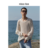 棉麻混纺网洞镂空宽松休闲圆领针织衫 nice rice好饭 男NGC05031