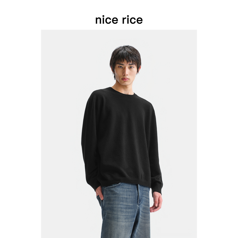 nicerice好饭圆领直身黑色针织衫