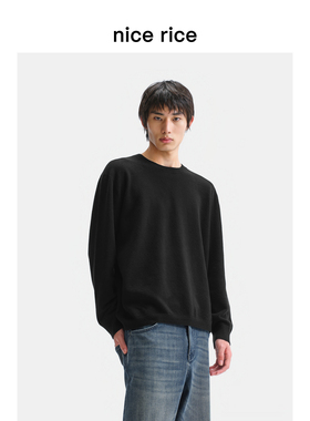 nice rice好饭 25秋季新品简约直身圆领男士黑色针织衫NHQ05009