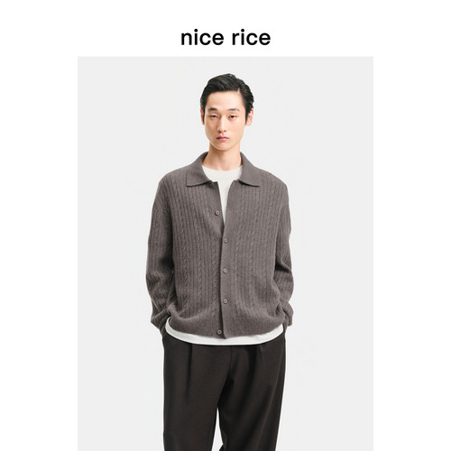 nicerice好饭直身翻领毛衣开衫