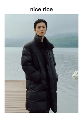 nice rice好饭 25冬季新品90白鸭绒宽松立领长款羽绒服男NHD10091