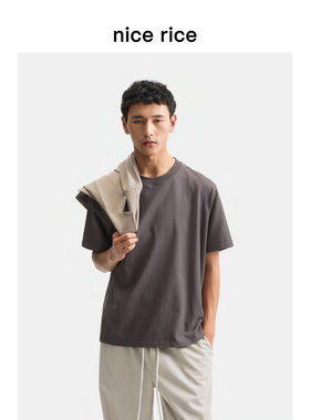 nice rice好饭 r.系列新品255G全棉小圆领宽松短袖T恤NHX02108