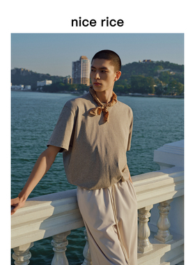 nice rice好饭 夏季255G全棉花纱圆领宽松休闲短袖T恤男NHX02095