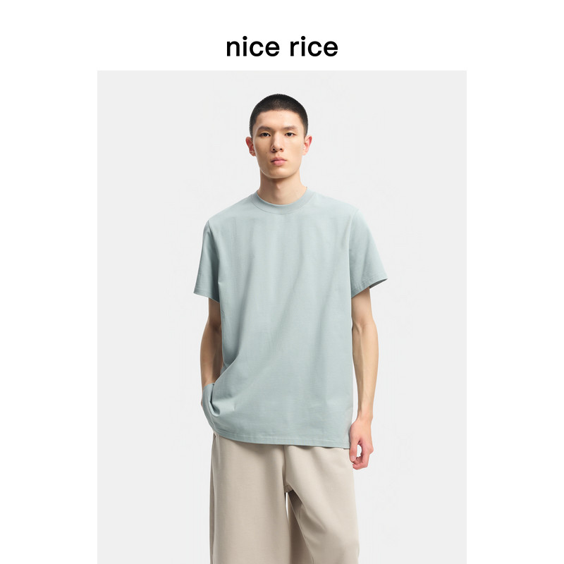 nice rice好饭  r.系列260G全棉直身圆领休闲短袖T恤男DHX02115