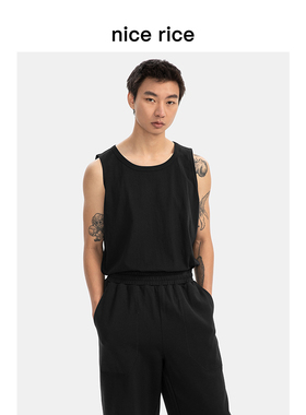 nice rice好饭 全棉230G微肌理宽松圆领男士大袖口背心NFX01026