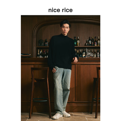 nicerice水洗直筒牛仔裤